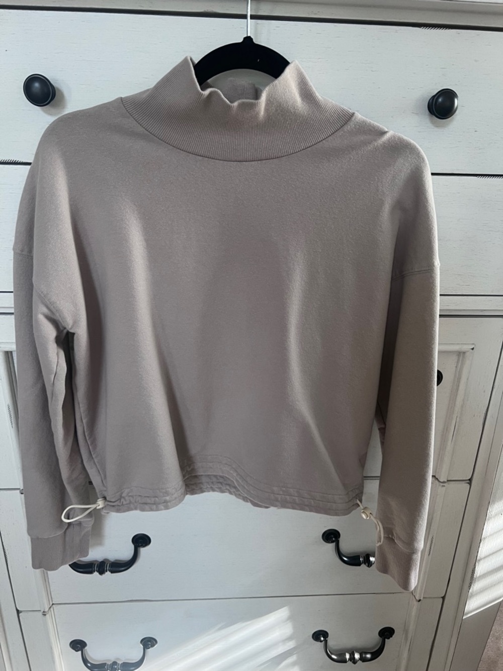 UpWest Taupe Mock Neck Drawstring Hem Sweatshirt